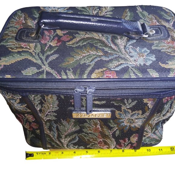 VTG Jordache Floral Tapestry Makeup Bag Green Leaf Travel Tote with Handle - Picture 15 of 15